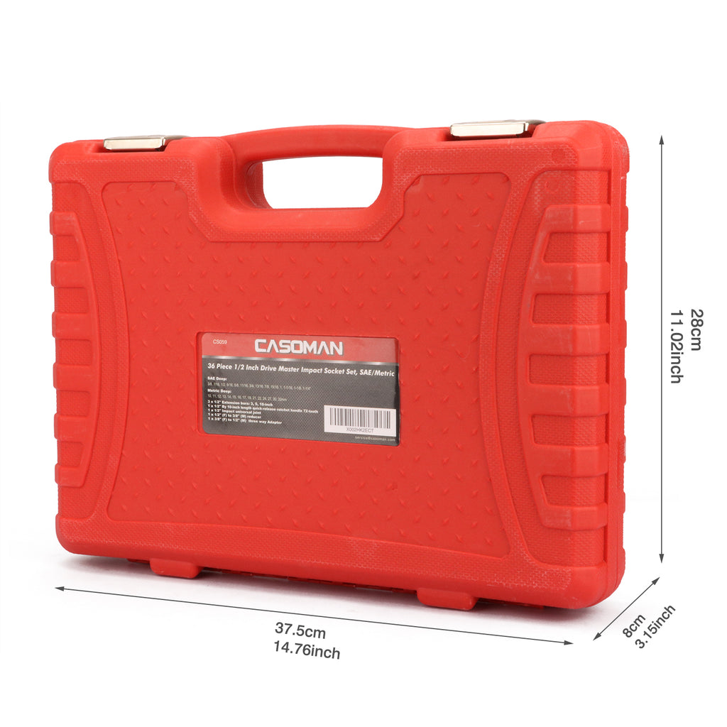 CASOMAN 1/2" Drive Master Impact Socket Set, 36 Piece Deep