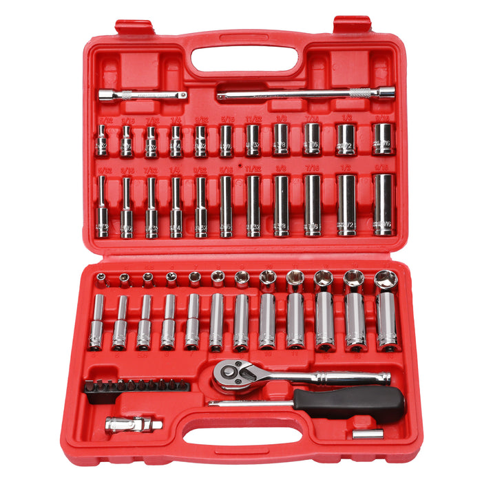 CASOMAN 1/4-Inch Drive Master Socket Set with Ratchets,Universal Joint, Extensions with 1/4’‘ Dr. Bits Set
