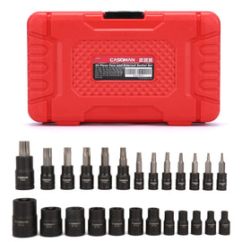 CASOMAN 25 Piece Torx Bit Socket and External Socket Set, 13 Star Socket Bits (T8- T60)& 12 Female E-Torx Sockets (E4-E22)