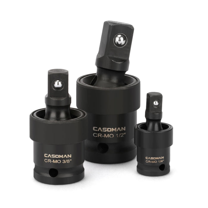 CASOMAN 3-Piece Impact Universal Joint Set - 1/4", 3/8" and 1/2" Drive, CR-MO, Impact Grade, U-Joint Sockets Swivel