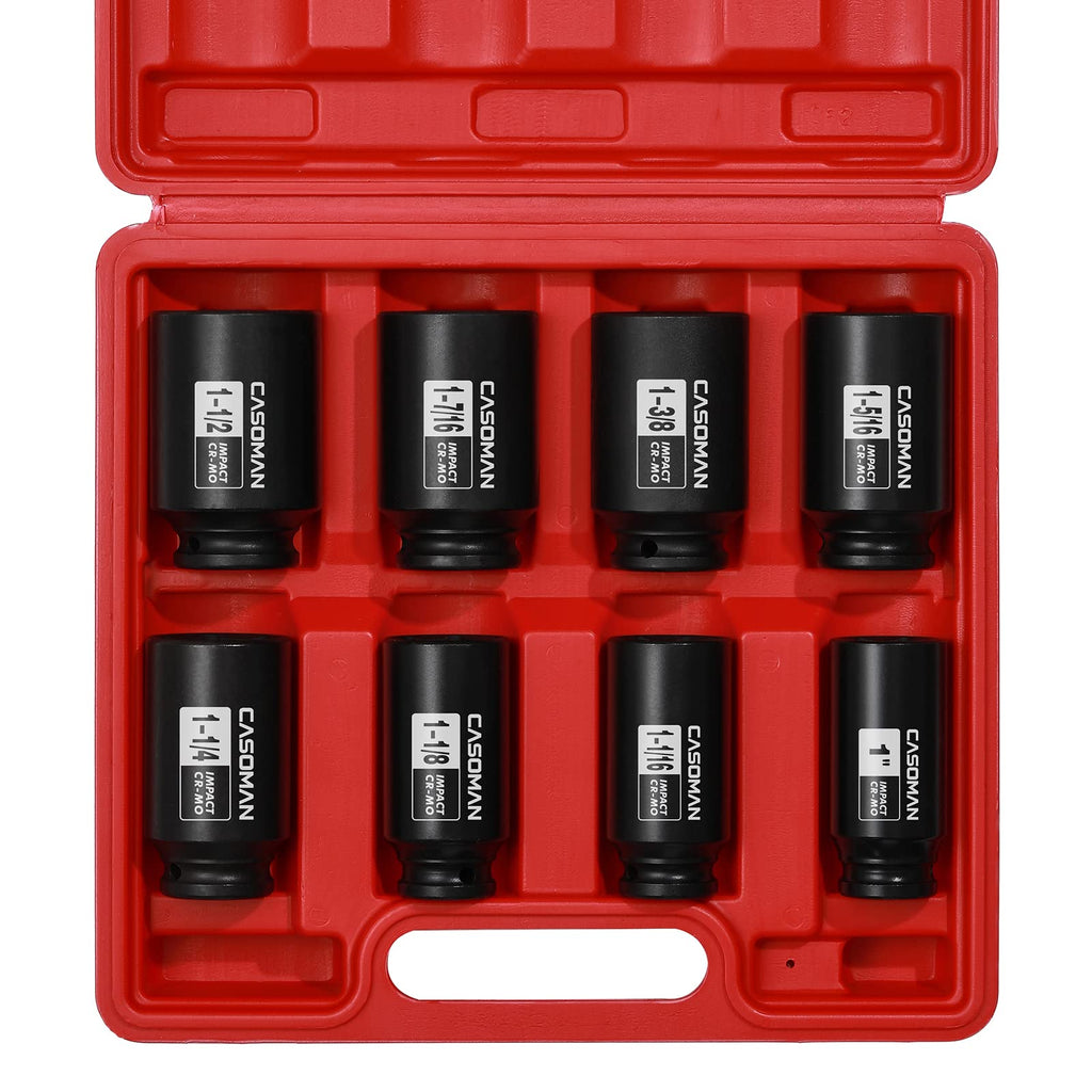 CASOMAN 1/2-Inch Drive Deep Spindle Axle Nut Impact Socket Set, 6