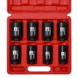 CASOMAN 1/2-Inch Drive Deep Spindle Axle Nut Impact Socket Set, 6 Point, CR-MO, SAE, 1