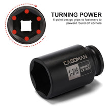 Load image into Gallery viewer, CASOMAN 1/2-Inch Drive Deep Spindle Axle Nut Impact Socket Set, 6 Point, CR-MO, SAE, 1" to 1-1/2", 8-Piece 1/2" Dr. Deep Impact Socket Set
