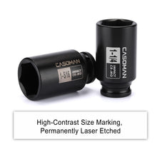 Load image into Gallery viewer, CASOMAN 1/2-Inch Drive Deep Spindle Axle Nut Impact Socket Set, 6 Point, CR-MO, SAE, 1" to 1-1/2", 8-Piece 1/2" Dr. Deep Impact Socket Set