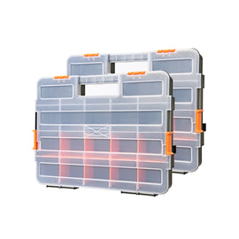 CASOMAN Tool Box Organizer Interlocking Black Small Parts Organizer for Fasteners and Crafts w/Removable Dividers (2 Piece Pack)