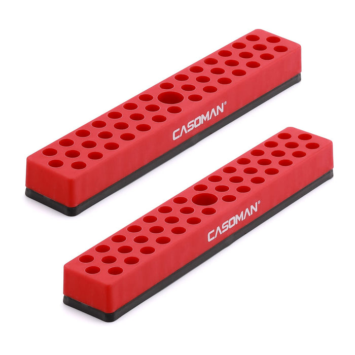 CASOMAN 2PCS 1/4" Hex Bit Organizer with Magnetic Base - Red, 86 Hole Bit Organizer with Strong Magnetic Base, Magnetic Bit Organizer for Your Specialty