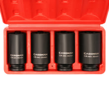 Load image into Gallery viewer, CASOMAN 1/2-Inch Drive Deep Spindle Axle Nut Impact Socket Set,12 Point, Metric, CR-MO, 30,32,34,36mm, 4-Piece 1/2" Heavy Duty Impact Socket Set