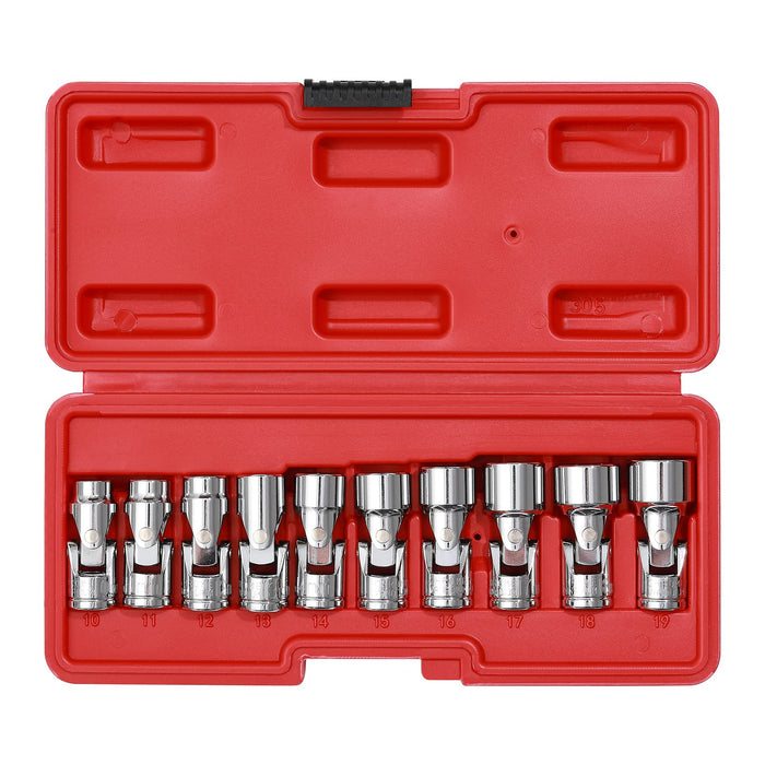 CASOMAN 3/8" Drive Universal Joint Socket Set- 10 Piece Flex Socket Set, 6-Point, Cr-V, Metric, 10-19mm