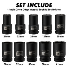 Load image into Gallery viewer, CASOMAN 10PCS 1-Inch Drive Deep Impact Socket Set, Metric, CR-MO, 21,22,24,27,29,30,32,33,38,41mm, Deep Spindle Axle Nut Impact Socket Set