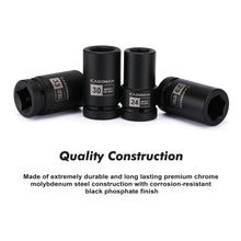 Load image into Gallery viewer, CASOMAN 10PCS 1-Inch Drive Deep Impact Socket Set, Metric, CR-MO, 21,22,24,27,29,30,32,33,38,41mm, Deep Spindle Axle Nut Impact Socket Set