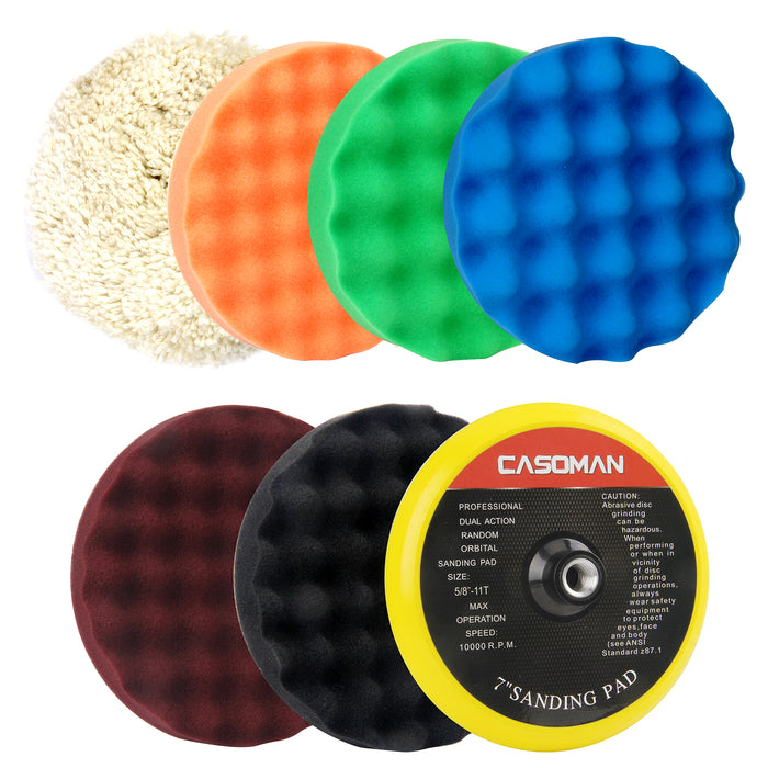 CASOMAN 7-Inch Buffing and Polishing Pad Kit, 7 Pieces 7" Polishing Sponge, Waxing Buffing Pad Kit