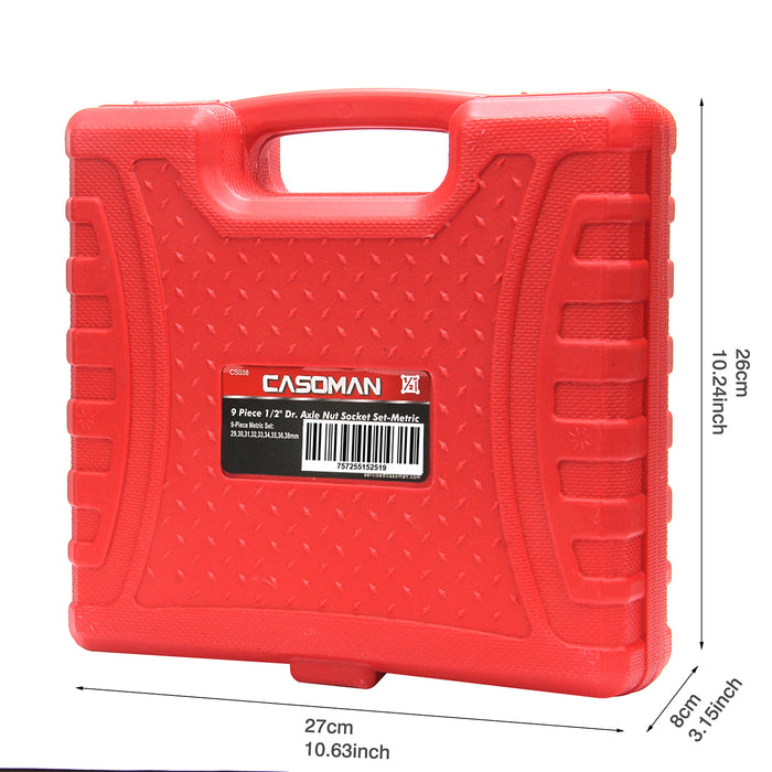CASOMAN 1/2- Inch Drive Deep Spindle Axle Nut Impact Socket Set, 6 Point, CR-MO, Metric, 29mm-38mm, 9-Piece 1/2" Dr. Deep Impact Socket Set