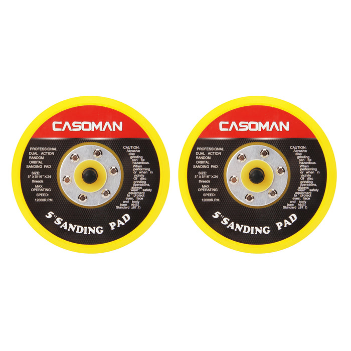 CASOMAN 5-Inch DA Polisher & Sander Pad - Hook & Loop Face - Random Orbital Backing Plate, 5/16''-24 Threads, 2 PCS Set