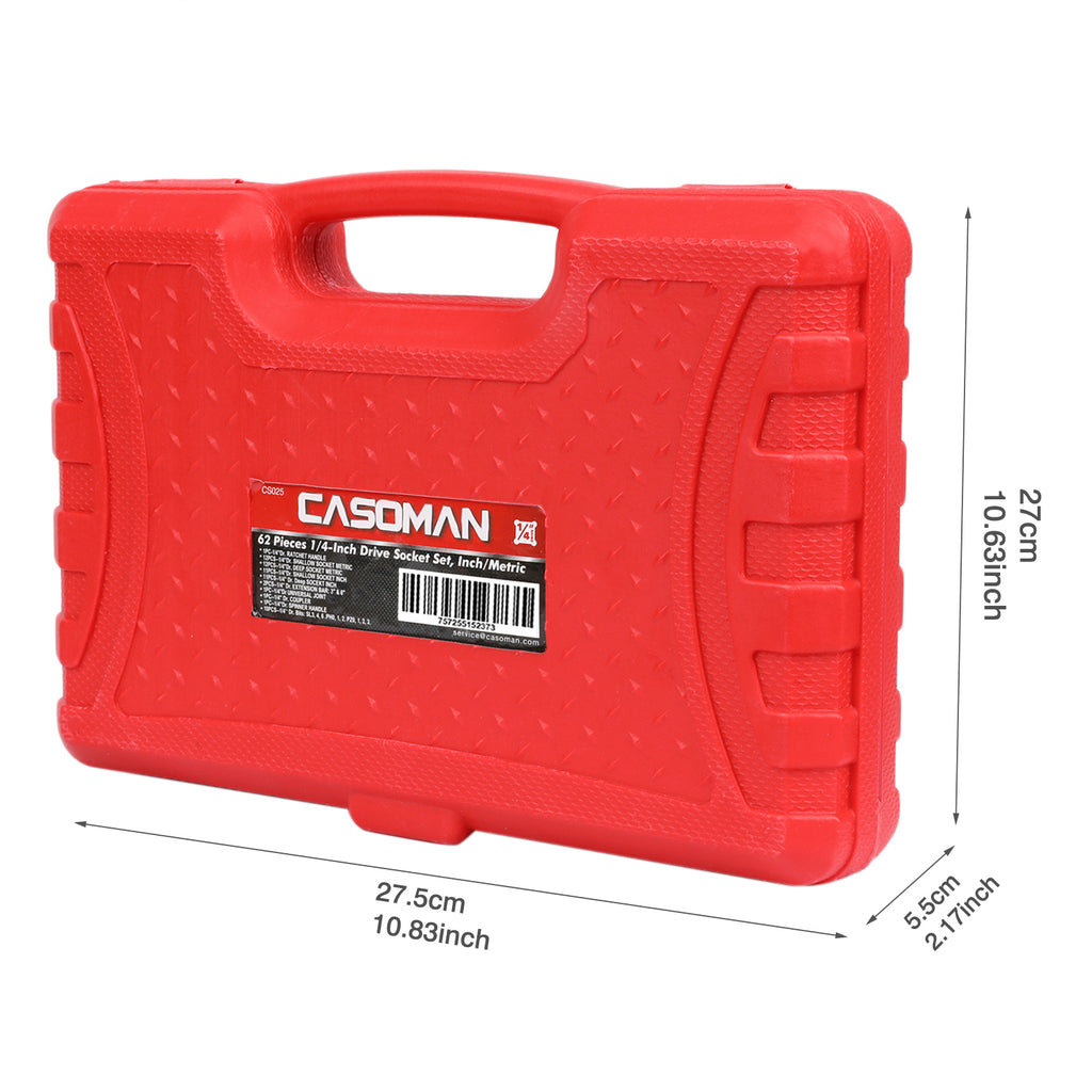 CASOMAN 1/4-Inch Drive Master Socket Set with Ratchets,Universal Joint, Extensions with 1/4’‘ Dr. Bits Set
