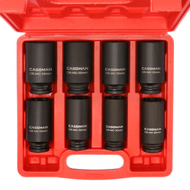 CASOMAN 1/2-Inch Drive Deep Spindle Axle Nut Impact Socket Set,12 Point, 8 Piece 1/2