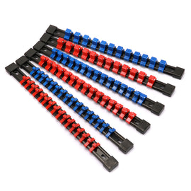 CASOMAN 6PC ABS Socket Organizer, 1/4-Inch, 3/8-Inch, 1/2-Inch, Premium Quality Socket Holders (6-Piece Set, Blue & Red)