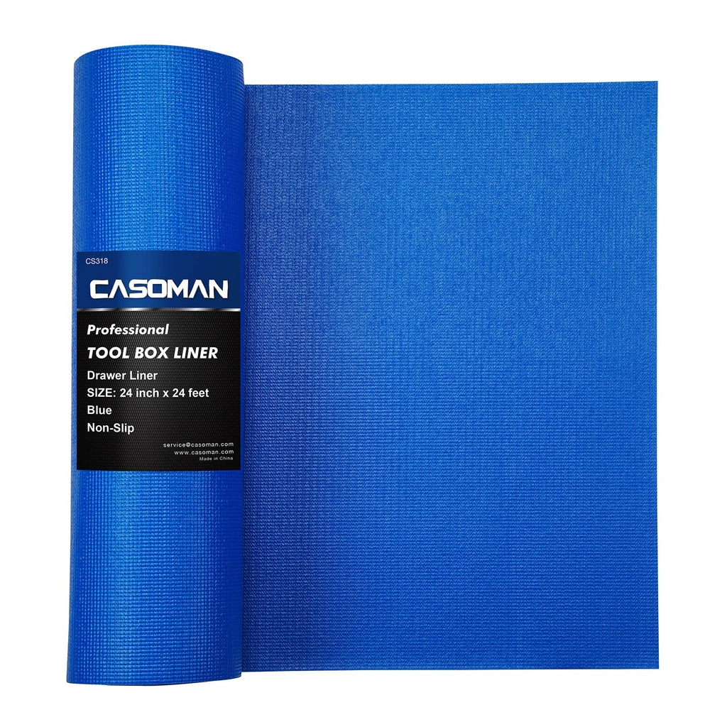 CASOMAN Professional Tool Box and Drawer Liner, Blue, Easy Cut Non-Slip Foam Rubber Toolbox Drawer Liner Mat - Adjustable Thick Cabinet Liners, 24inch (Wide) X 24feet (Long)