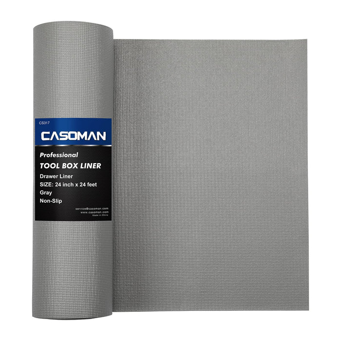CASOMAN Professional Tool Box and Drawer Liner, Grey, Easy Cut Non-Slip Foam Rubber Toolbox Drawer Liner Mat - Adjustable Thick Cabinet Liners, 24inch (Wide) X 24feet (Long)
