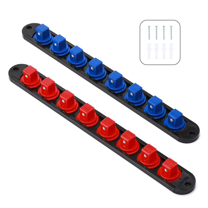 CASOMAN 3/4-Inch Drive 360° Swivel ABS Socket Organizer, 2-Piece Set, Blue & Red, Premium Quality Socket Holders
