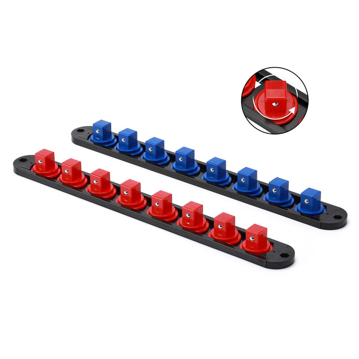 CASOMAN 3/4-Inch Drive 360° Swivel ABS Socket Organizer, 2-Piece Set, Blue & Red, Premium Quality Socket Holders