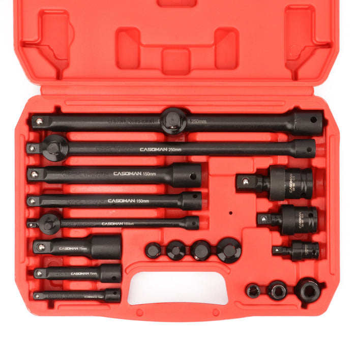 CASOMAN 21-Piece Drive Tool Accessory Set,Includes1/2",3/8",1/4" Impact Universal Joint, Socket Adapters,Extensions and Impact Coupler