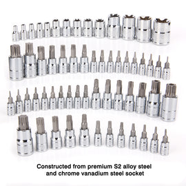 CASOMAN Master Torx Bit Socket and External Torx Socket Set, 60-Piece Set, S2 and Cr-V Steel，E4-E24, T6-T70,TT6-TT70,TP8-TP60