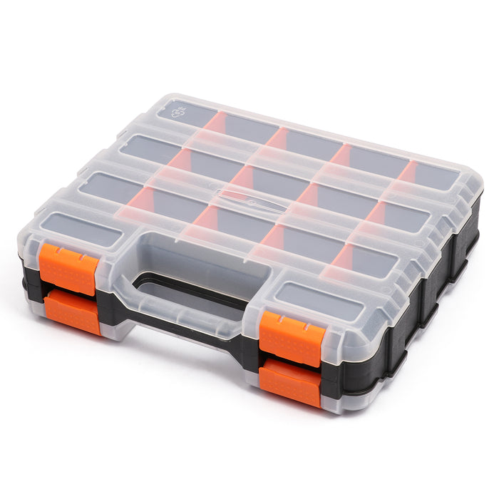 CASOMAN Double Side Tool Organizer with Impact Resistant Polymer and Customizable Removable Plastic Dividers,34-Compartment,Excellent for Small Parts