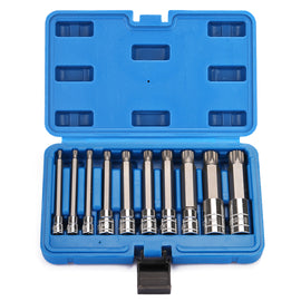 CASOMAN 10 Piece Spline Tip Bit Socket Set, M-Type, S2 and Cr-V Steel, Extra Long 4'' Length, M4-M18, XZN Triple Square Spline Bit Socket Set