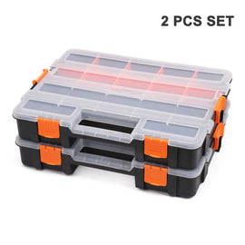 CASOMAN Tool Box Organizer Interlocking Black Small Parts Organizer for Fasteners and Crafts w/Removable Dividers (2 Piece Pack)