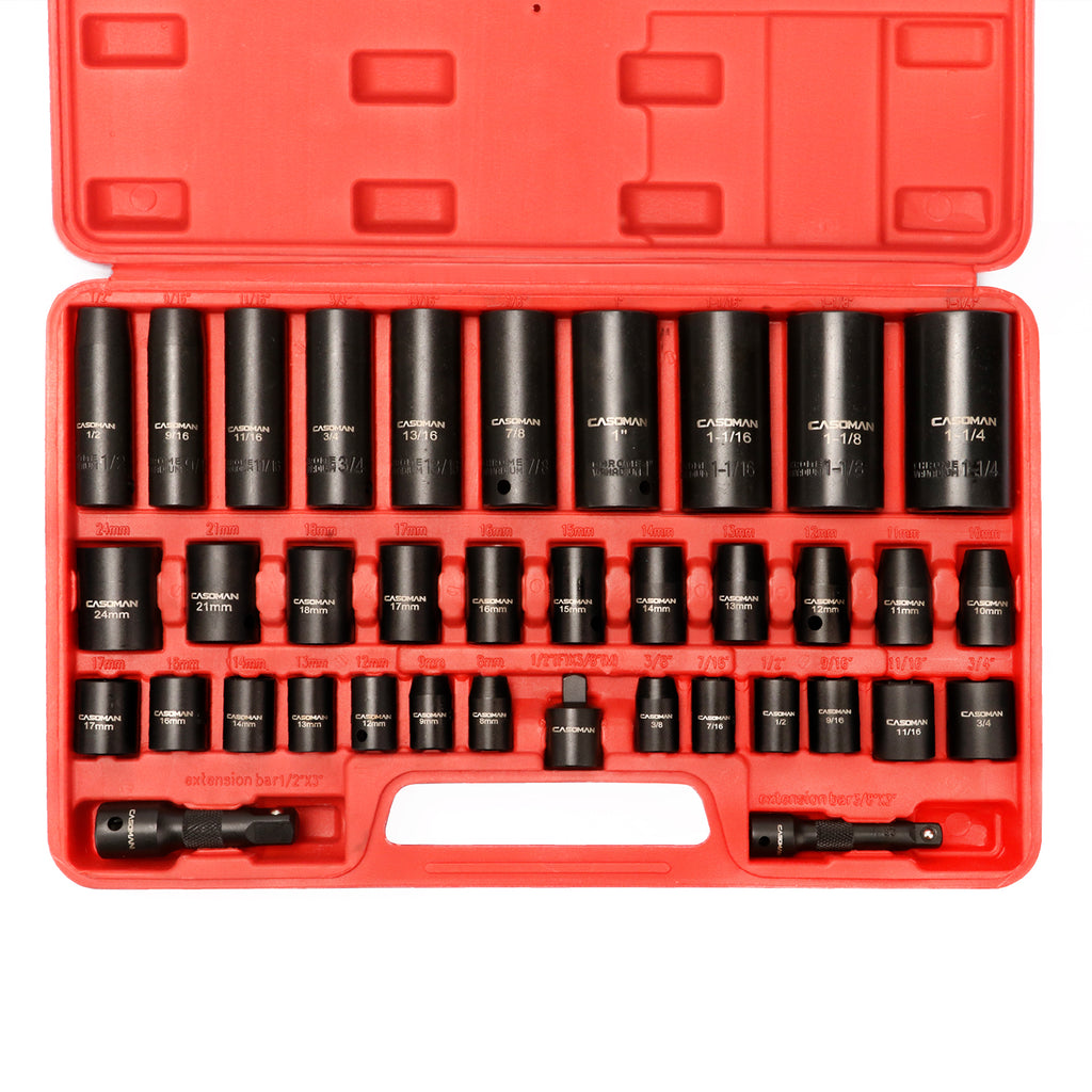 CASOMAN 3/8-Inch and 1/2-Inch Drive Impact Socket Set, SAE (inch