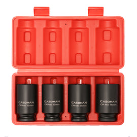 CASOMAN 1/2'' Drive Deep Spindle Axle Nut Impact Socket Set, 6 Point,Heavy Duty Use In Removing And Installing Axle Nuts