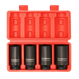 CASOMAN 1/2-Inch Drive Deep Spindle Axle Nut Impact Socket Set,12 Point, Metric, CR-MO, 30,32,34,36mm, 4-Piece 1/2
