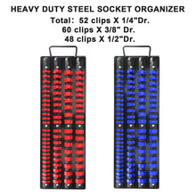 Load image into Gallery viewer, CASOMAN 80-Piece Portable Socket Organizer Tray, 2 Pcs Set, Blue &amp; Red, 1/4-Inch, 3/8-Inch, 1/2-Inch,Heavy Duty Socket Organizer, Black Rails