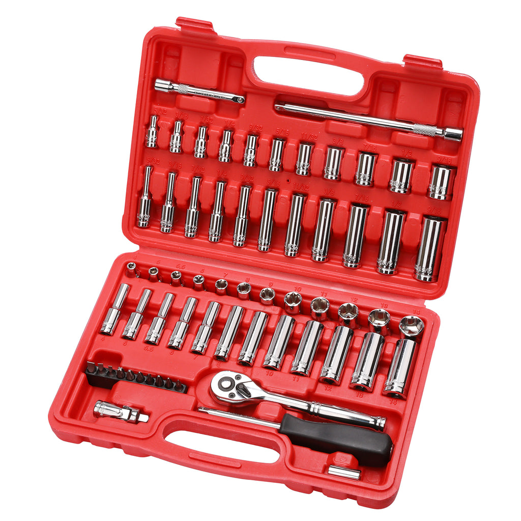 CASOMAN 1/4-Inch Drive Master Socket Set with Ratchets,Universal Joint, Extensions with 1/4’‘ Dr. Bits Set