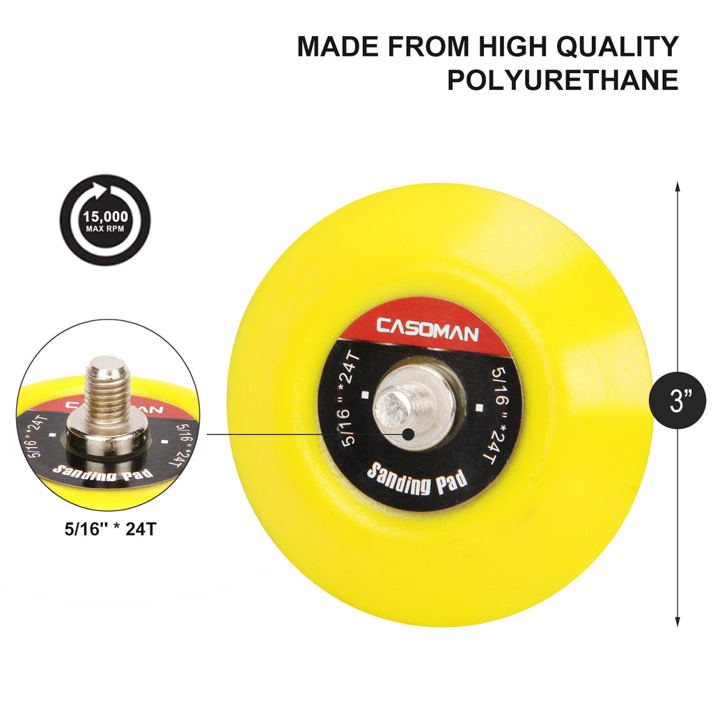 CASOMAN 5-Inch DA Polisher & Sander Pad - Hook & Loop Face - Random Orbital Backing Plate, 5/16''-24 Threads, 2 PCS Set
