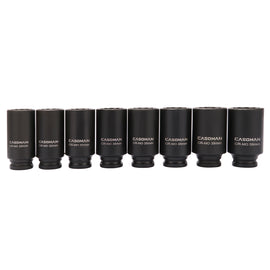 CASOMAN 1/2-Inch Drive Deep Spindle Axle Nut Impact Socket Set,12 Point, 8 Piece 1/2