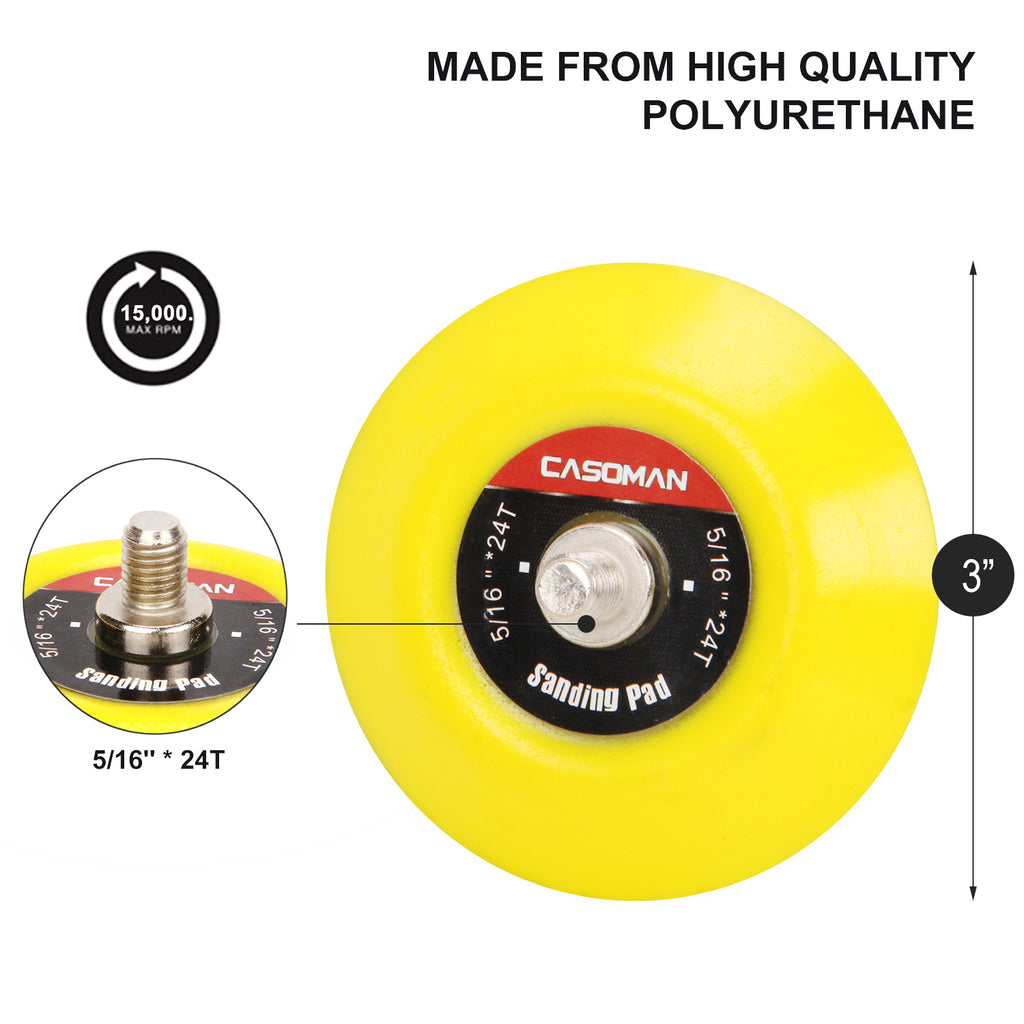 CASOMAN 3-Inch Dual-Action Hook & Loop Fastener Flexible Backing Plate 3"/ 75mm Polishing Pad with 5/16"-24 Threads, 4 PCS Set