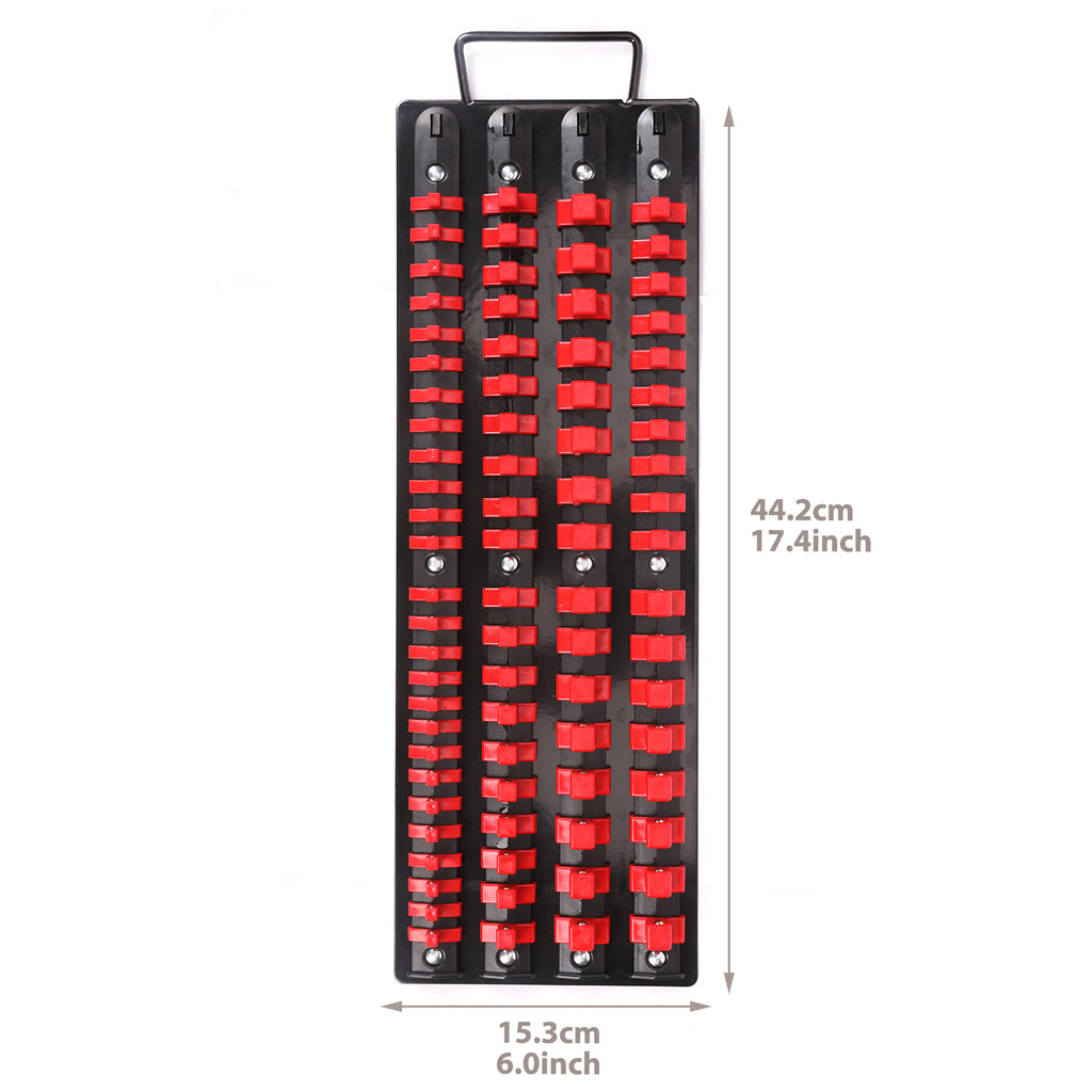 CASOMAN 80-Piece Portable Socket Organizer Tray, 2 Pcs Set, Blue & Red, 1/4-Inch, 3/8-Inch, 1/2-Inch,Heavy Duty Socket Organizer, Black Rails
