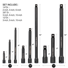 Load image into Gallery viewer, CASOMAN 9 Pieces Extension Bar Set, 1/4", 3/8" and 1/2" Drive Socket Extension, Premium Chrome Vanadium Steel with Black Phosphate Finish