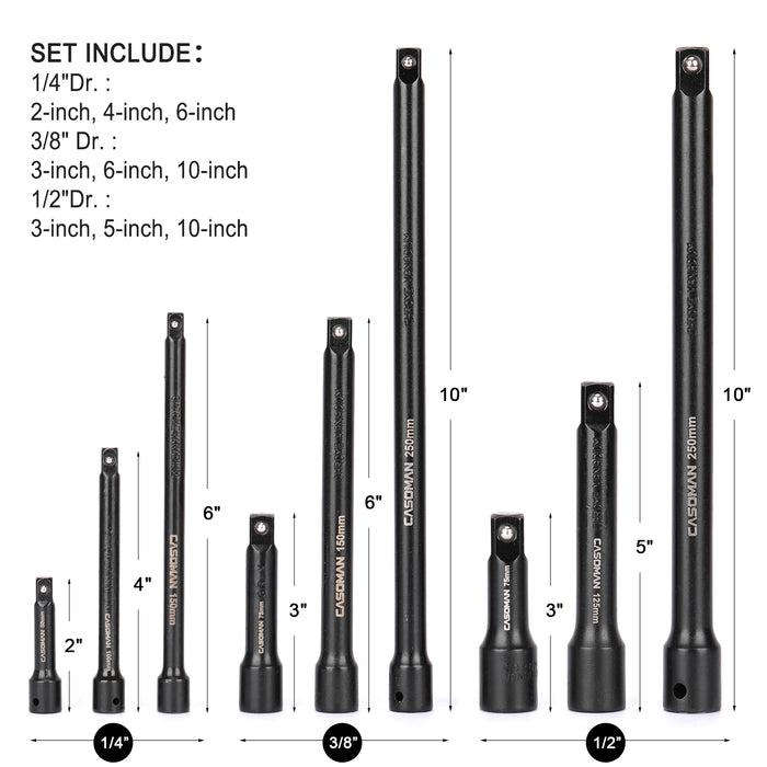 Steelman 9-Piece Magnetic Extension Bar Set 1/4, 3/8, And 1/2-In