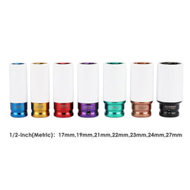 CASOMAN 1/2- Inch Drive Wheel Protector Impact Socket, Extra Thin Wall, Rim Protect Sleeves, 6 Point, Metric,17mm,19mm,21mm,22mm,23mm,24mm,27mm, 7 Pieces Set