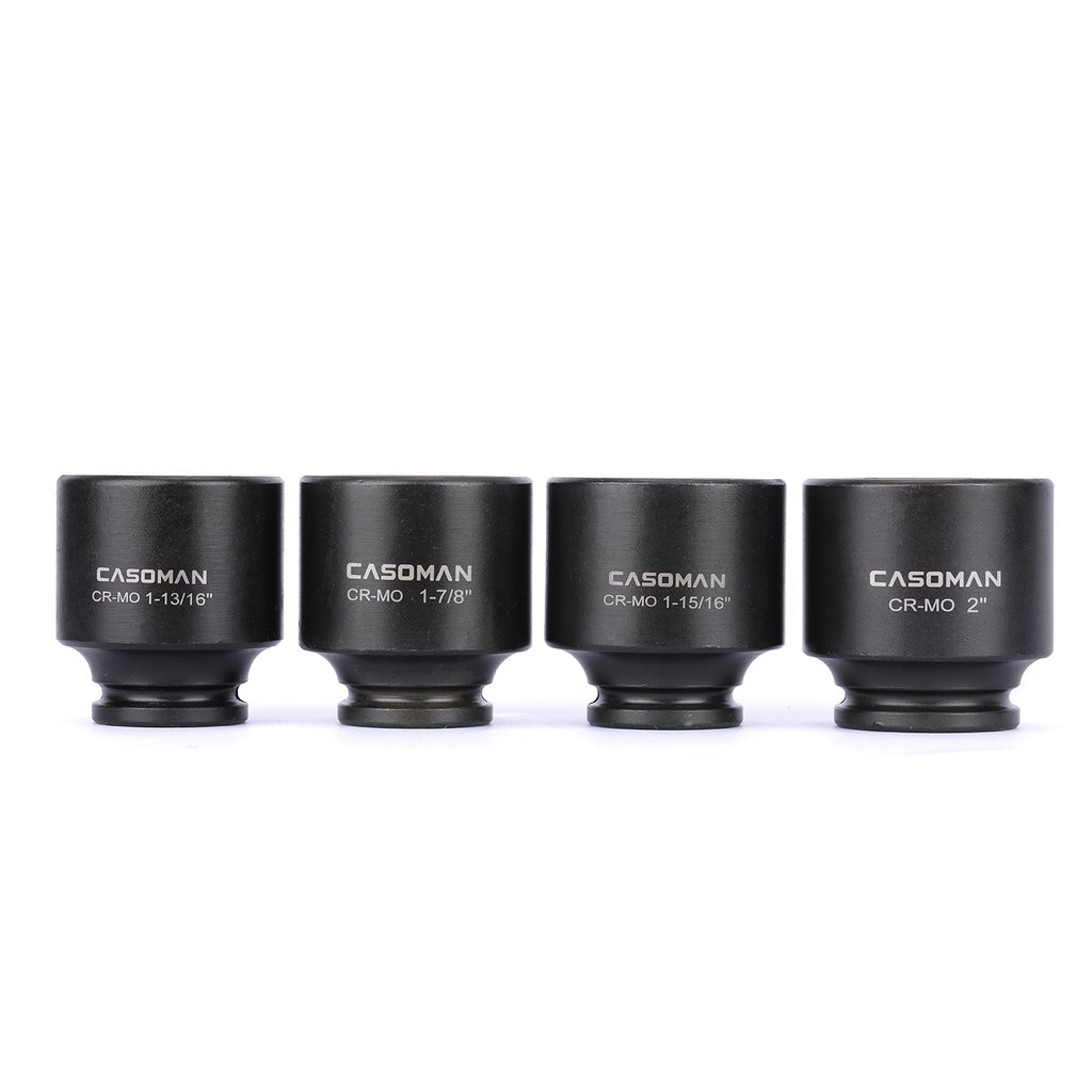 CASOMAN 1/2'' Drive Spindle Axle Nut Impact Socket Set, 6 Point,4PC 1/2-Inch Impact Socket Set