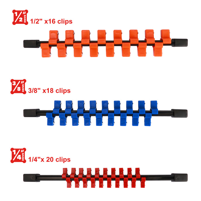 CASOMAN 3 Pieces Double Sided ABS Socket Organizer 1/4" 3/8" 1/2", Mountable Sliding Tray Rack Tool Rail Holder…