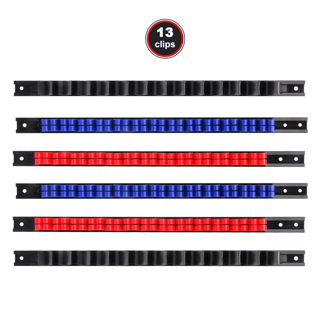 CASOMAN 6 Piece Screwdriver Organizer and Wrench Organizer, Hand Tool Holder, Plastic Rail Wrench Hanger with Clips