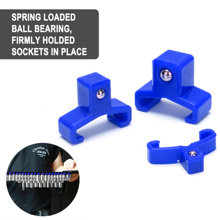 CASOMAN 30-Piece Socket Clip Set, 1/2-inch, 3/8-inch,1/4-inch Blue Spring Loaded Ball Bearing Socket Clips