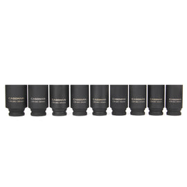 CASOMAN 1/2- Inch Drive Deep Spindle Axle Nut Impact Socket Set, 6 Point, CR-MO, Metric, 29mm-38mm, 9-Piece 1/2