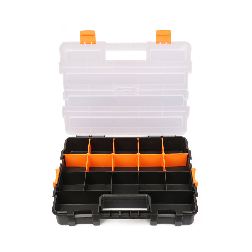 CASOMAN Tool Box Organizer Interlocking Black Small Parts Organizer for Fasteners and Crafts w/Removable Dividers (2 Piece Pack)
