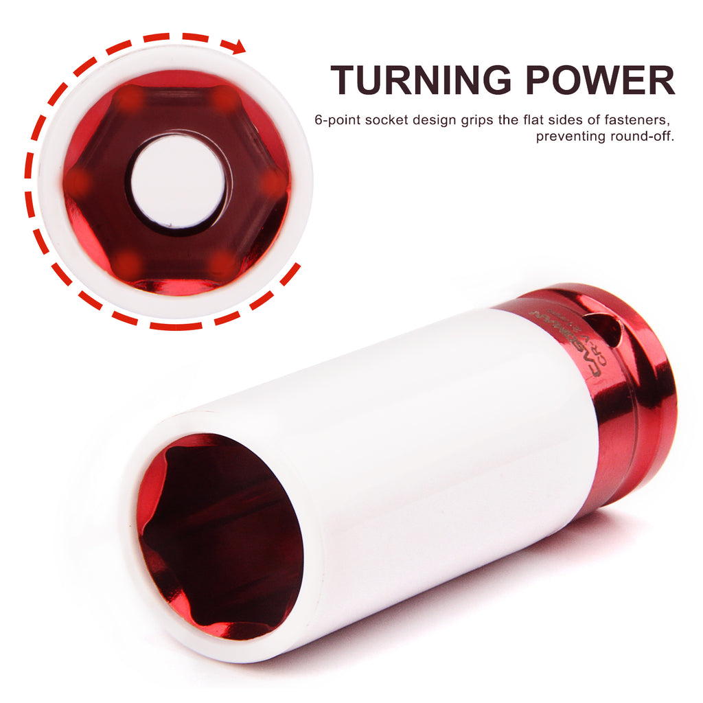CASOMAN 1/2- Inch Drive Wheel Protector Impact Socket, Extra Thin Wall, Rim Protect Sleeves, 6 Point, Metric,17mm,19mm,21mm,22mm,23mm,24mm,27mm, 7 Pieces Set