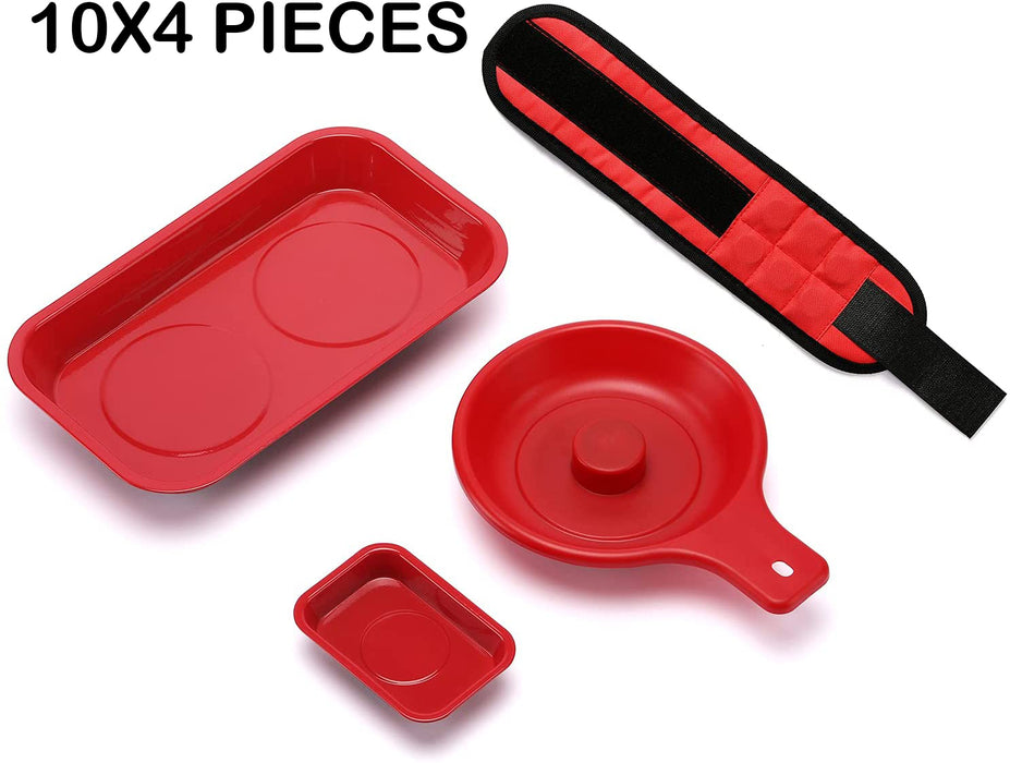 CASOMAN 10X4 Pieces Magnetic Tray and Wristband Set, Magnetic Parts Tray Set, Magnetic Wristband for women, men, Red