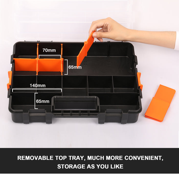 CASOMAN Tool Box Organizer Interlocking Black Small Parts Organizer for Fasteners and Crafts w/Removable Dividers (2 Piece Pack)